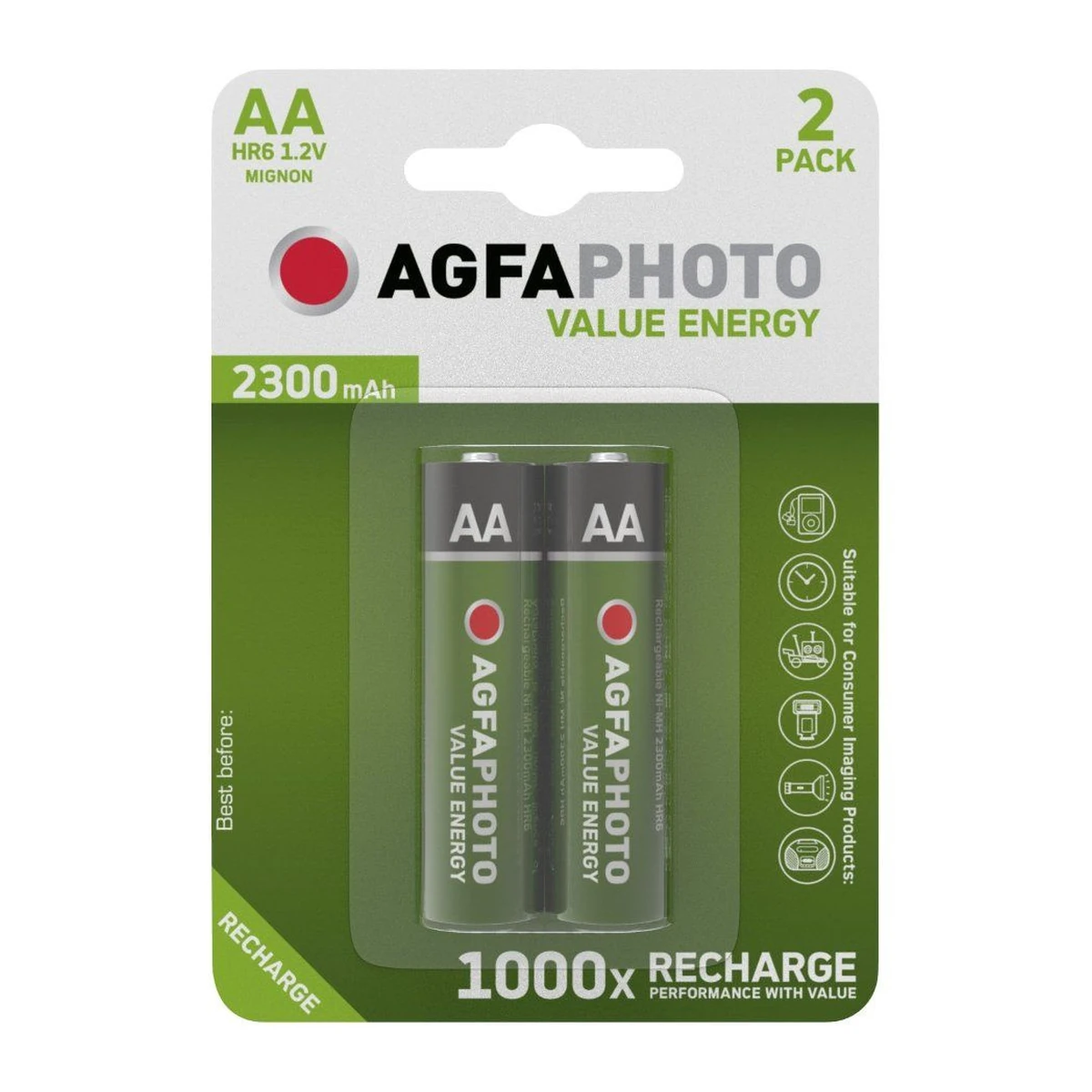 Agfa Rechargeable Battery AA/HR6 2300 mAh, Pack of 2