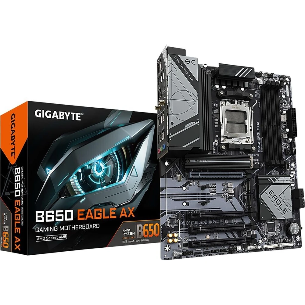 Gigabyte B850 EAGLE WIFI6E Motherboard - AMD Ryzen 9000 Series CPUs, 8+2+2 Phases Digital VRM, up to 8200MHz DDR5 (OC), 1xPCIe 5.0 + 2xPCIe 4.0 M.2, GbE LAN, WIFI 6E, USB 3.2 Gen 2
