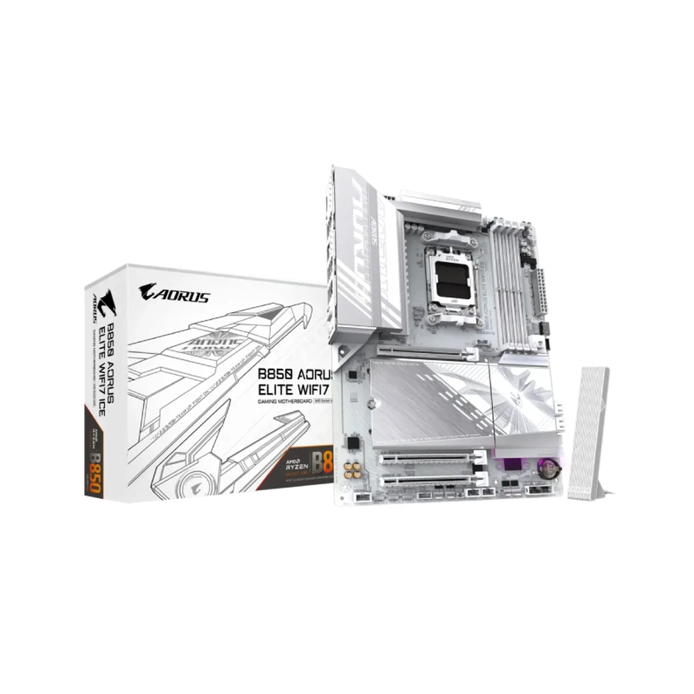 GIGABYTE B850 AORUS ELITE WIFI7 ICE Motherboard - AMD Ryzen 9000 Series CPUs, 14+2+2 Phases Digital VRM, up to 8200MHz DDR5 (OC), 1xPCIe 5.0 + 2xPCIe 4.0 M.2, 2.5 LAN, WIFI 7, USB 3.2 Gen 2x2