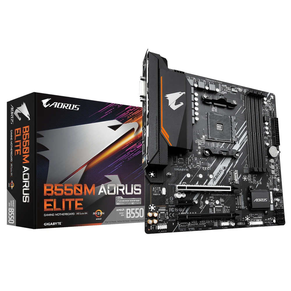 Gigabyte B550M AORUS ELITE Motherboard – Supports AMD Ryzen 5000 Series AM4 CPUs, 5+3 Phases Pure Digital VRM, up to 4733MHz DDR4 (OC), 2xPCIe 3.0 M.2, GbE LAN, USB 3.2 Gen1