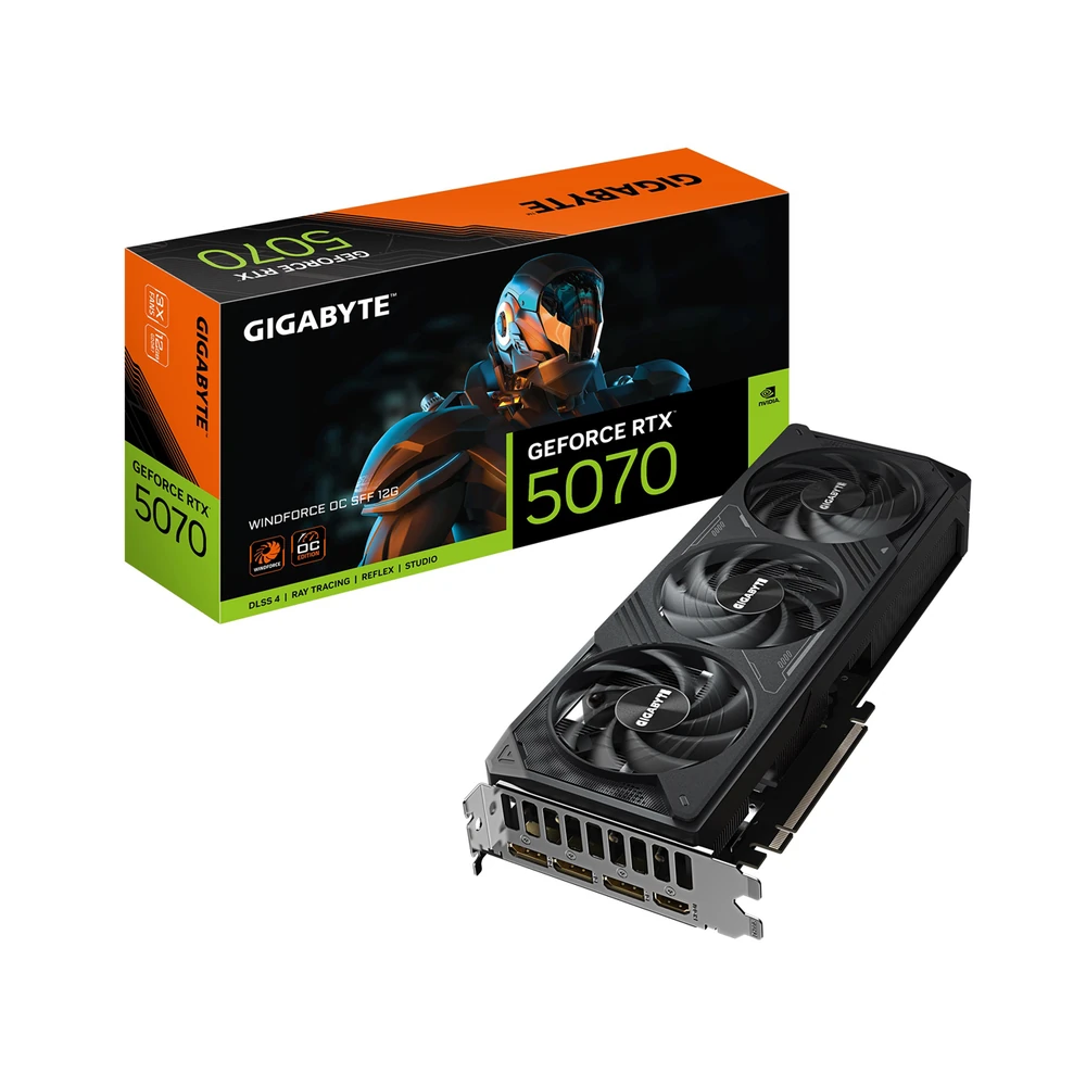 Gigabyte GeForce RTX 5070 WINDFORCE OC SFF 12G Graphics Card - 12GB GDDR7, 192bit, PCI-E 5.0, 2542 MHz Core Clock, 3 x DP 2.1a, 1 x HDMI 2.1b, NVIDIA DLSS 4, GV-N5070WF3OC-12GD