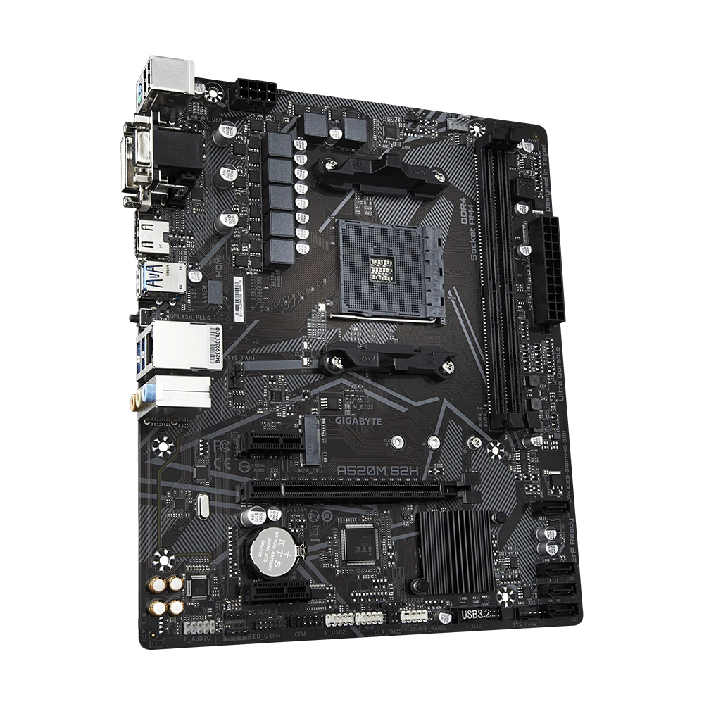 Gigabyte A520M S2H Motherboard – Supports AMD Ryzen 5000 Series AM4 CPUs, 4+3 Phases Pure Digital VRM, up to 5100MHz DDR4 (OC), PCIe 3.0 x4 M.2, GbE LAN, USB 3.2 Gen 1