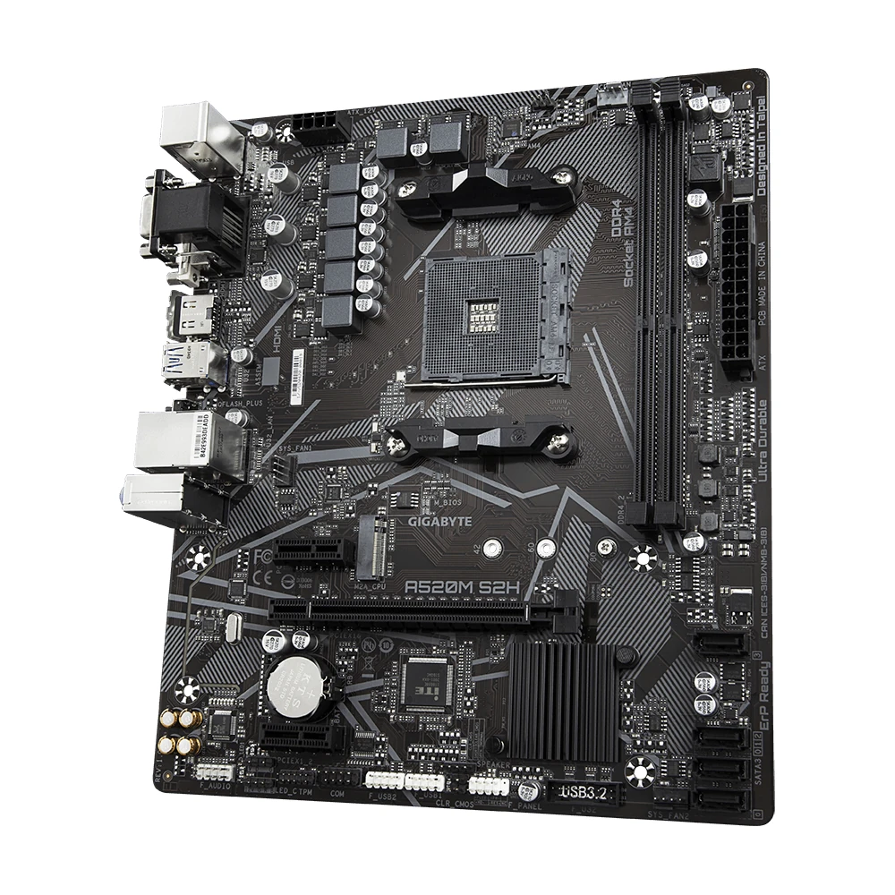 Gigabyte A520M S2H Motherboard - Supports AMD Ryzen 5000 Series AM4 CPUs, 4+3 Phases Pure Digital VRM, up to 5100MHz DDR4 (OC), PCIe 3.0 x4 M.2, GbE LAN, USB 3.2 Gen 1