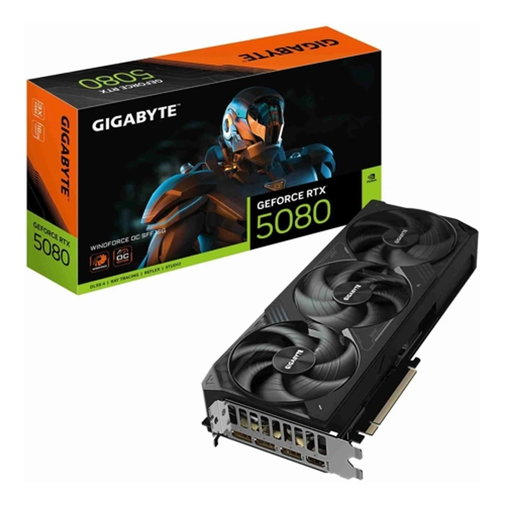 Gigabyte GeForce RTX 5080 WINDFORCE OC SFF 16G Graphics Card - 16GB GDDR7, 256bit, PCI-E 5.0, 2670MHz Core Clock, 3 x DP 2.1a, 1 x HDMI 2.1b, GV-N5080WF3OC-16GD