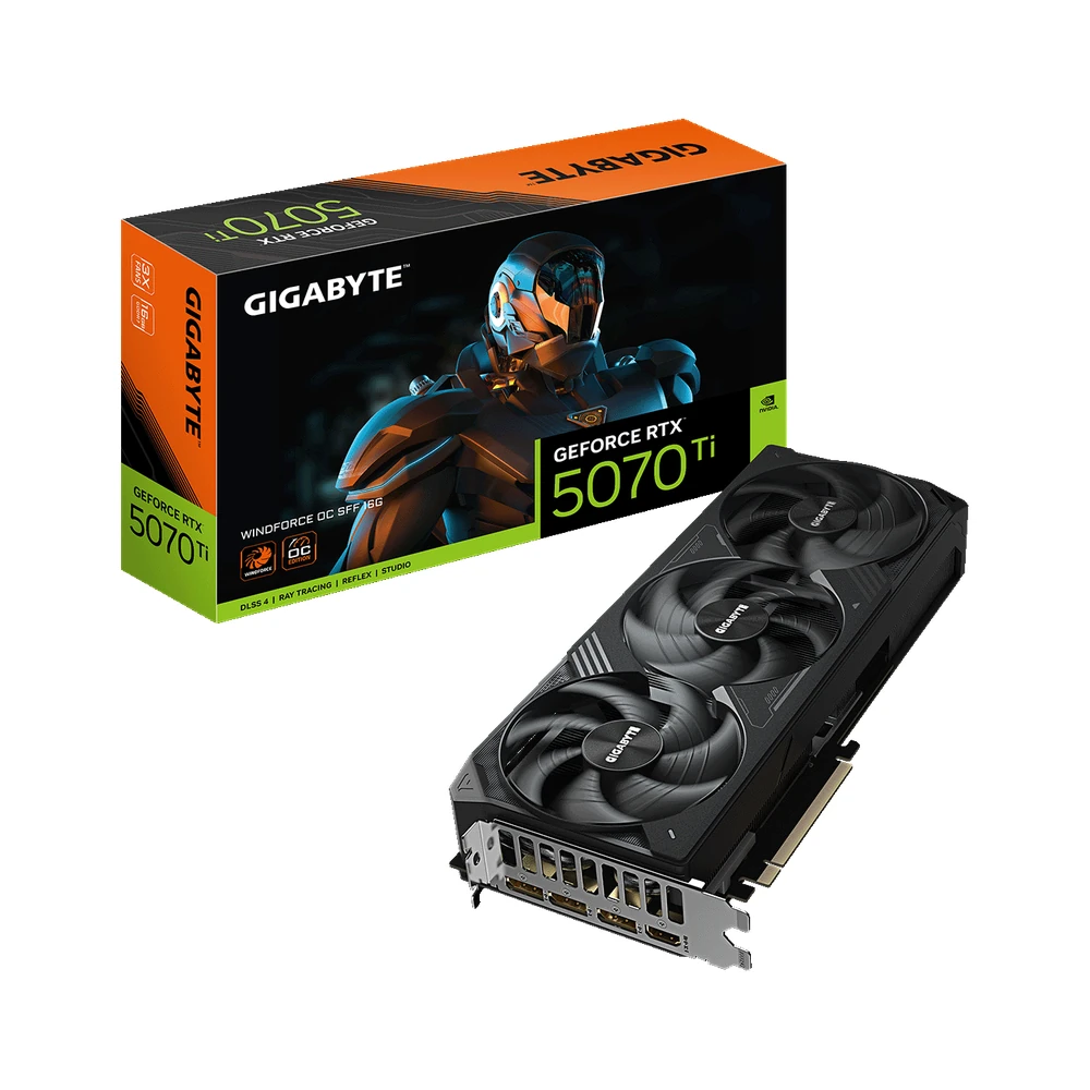 Gigabyte GeForce RTX 5070 Ti WINDFORCE OC SFF 16G Graphics Card – 16GB GDDR7, 256bit, PCI-E 5.0, 2497 MHz Core Clock, 3 x DP 2.1a, 1 x HDMI 2.1b, NVIDIA DLSS 4, GV-N507TWF3OC-16GD