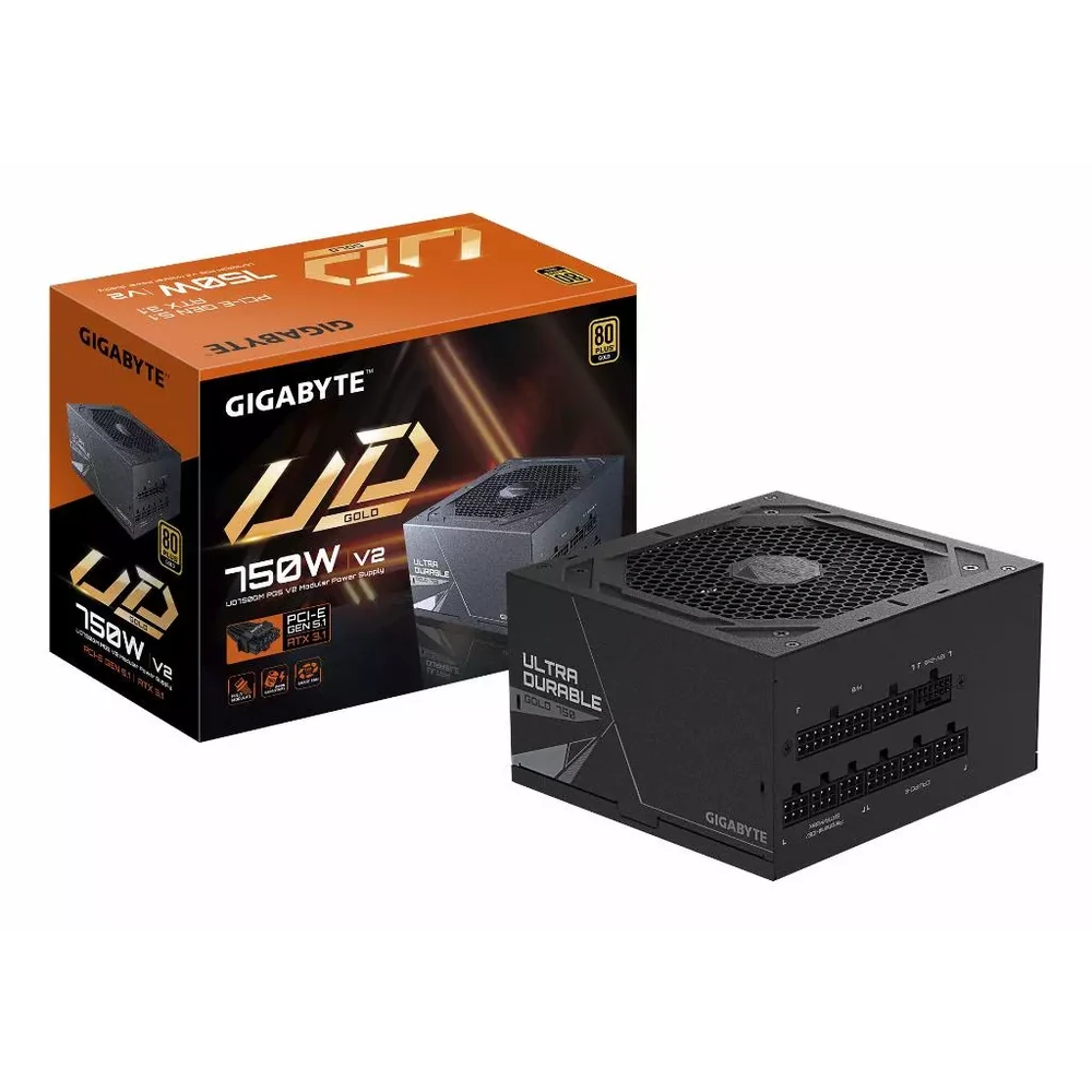 Gigabyte UD750GM PG5 V2 80 Plus Gold Fully Modular 750w PCIe 5.0 Power Supply Unit, ATX 3.1, 12VHPWR GPU Connector, Flat Cables, 10 Year Warranty