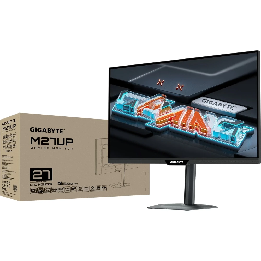 Gigabyte M27UP 27” 4K UHD Gaming Monitor - Dual Mode (4K 160Hz or FHD 320Hz), 3840 x 2160, 1ms, 350 cd/m², FreeSync Premium Pro, DisplayHDR400, HDMI 2.1, DisplayPort 1.4
