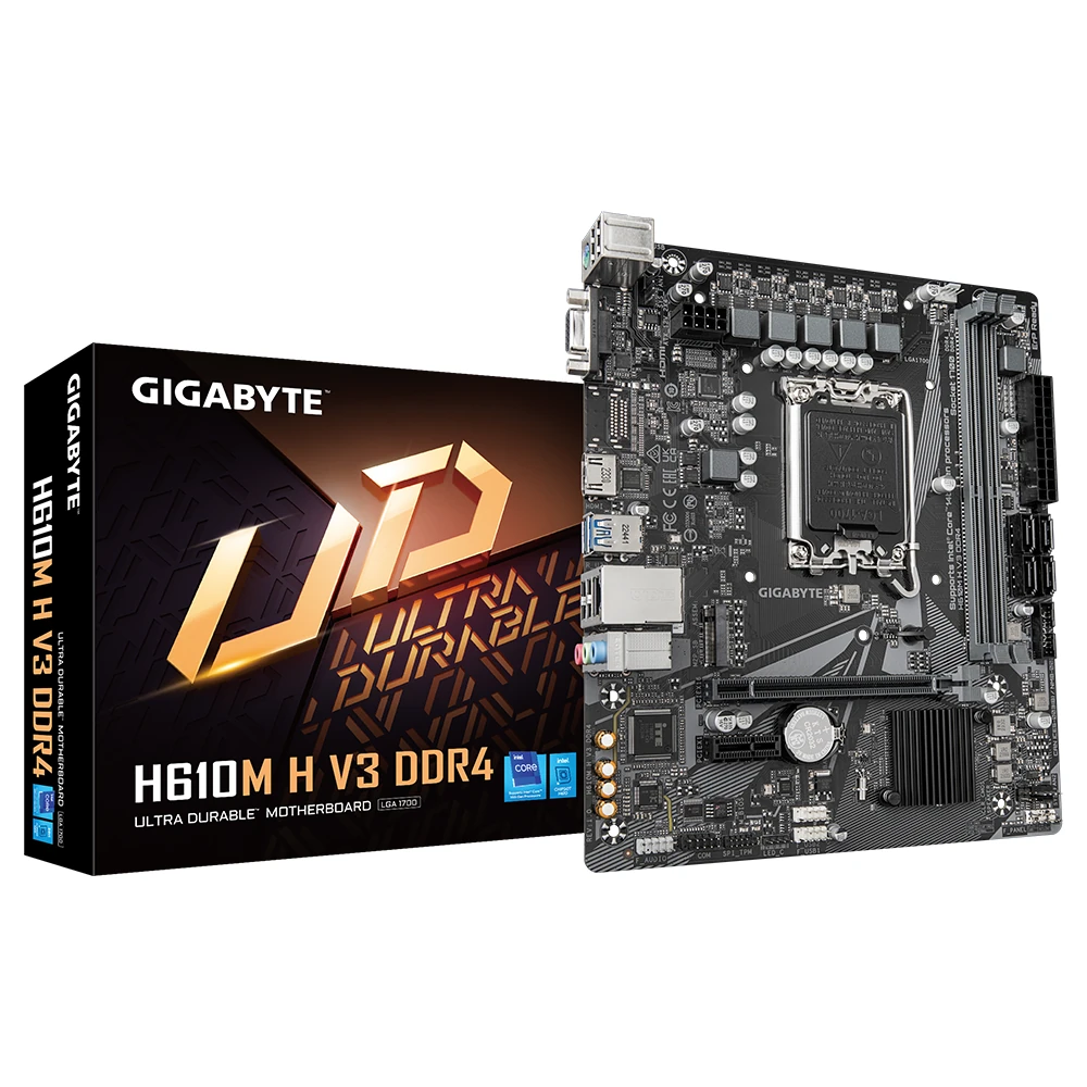 Gigabyte H610M H V3 DDR4 Motherboard – Supports Intel Core 14th CPUs, 4+1+1 Hybrid Phases Digital VRM, up to 3200MHz DDR4, 1xPCIe 3.0 M.2, GbE LAN, USB 3.2 Gen 1