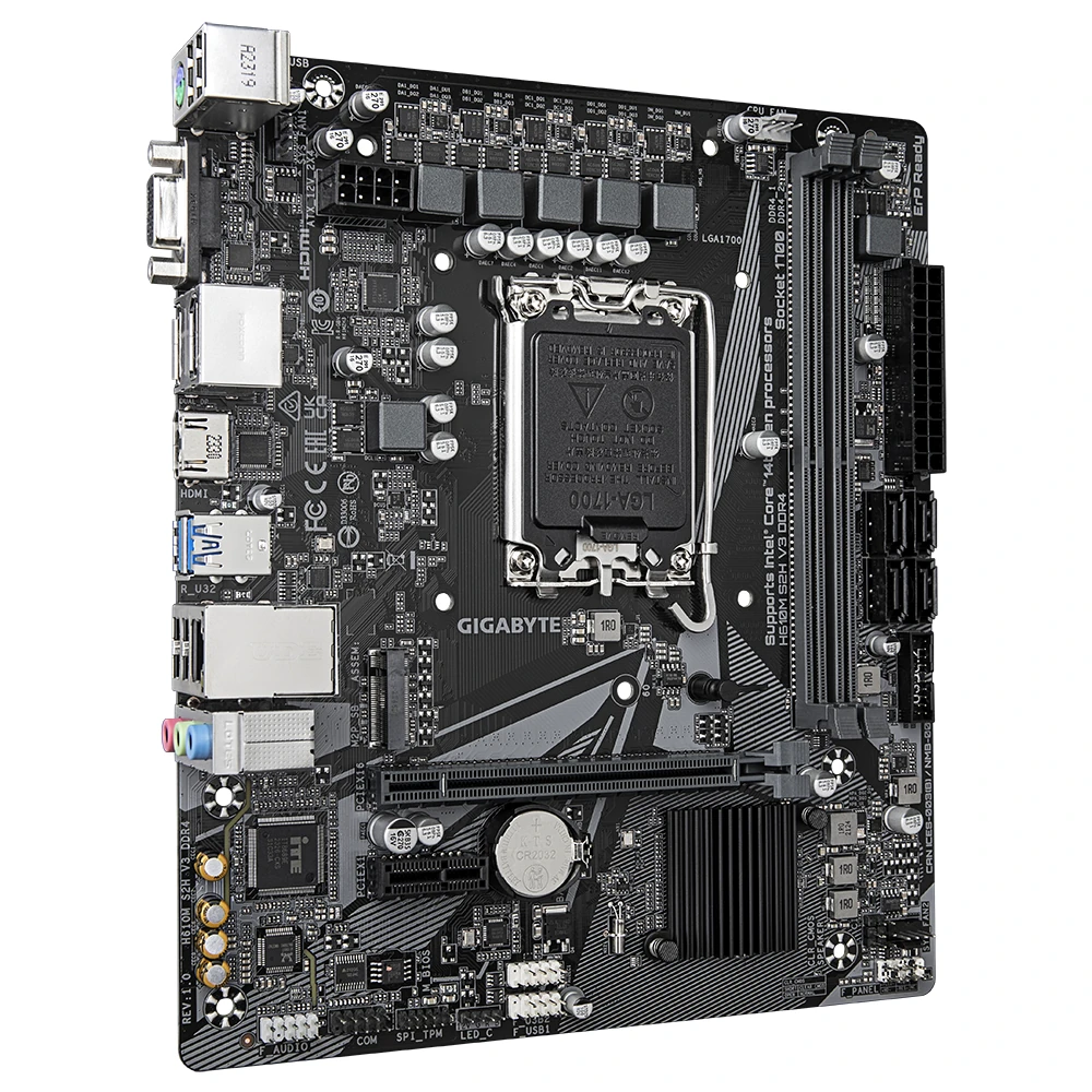 Gigabyte H610M H V3 DDR4 Motherboard - Supports Intel Core 14th CPUs, 4+1+1 Hybrid Phases Digital VRM, up to 3200MHz DDR4, 1xPCIe 3.0 M.2, GbE LAN, USB 3.2 Gen 1