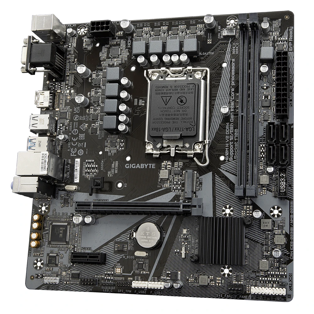 Gigabyte H610M H V3 DDR4 Motherboard - Supports Intel Core 14th CPUs, 4+1+1 Hybrid Phases Digital VRM, up to 3200MHz DDR4, 1xPCIe 3.0 M.2, GbE LAN, USB 3.2 Gen 1