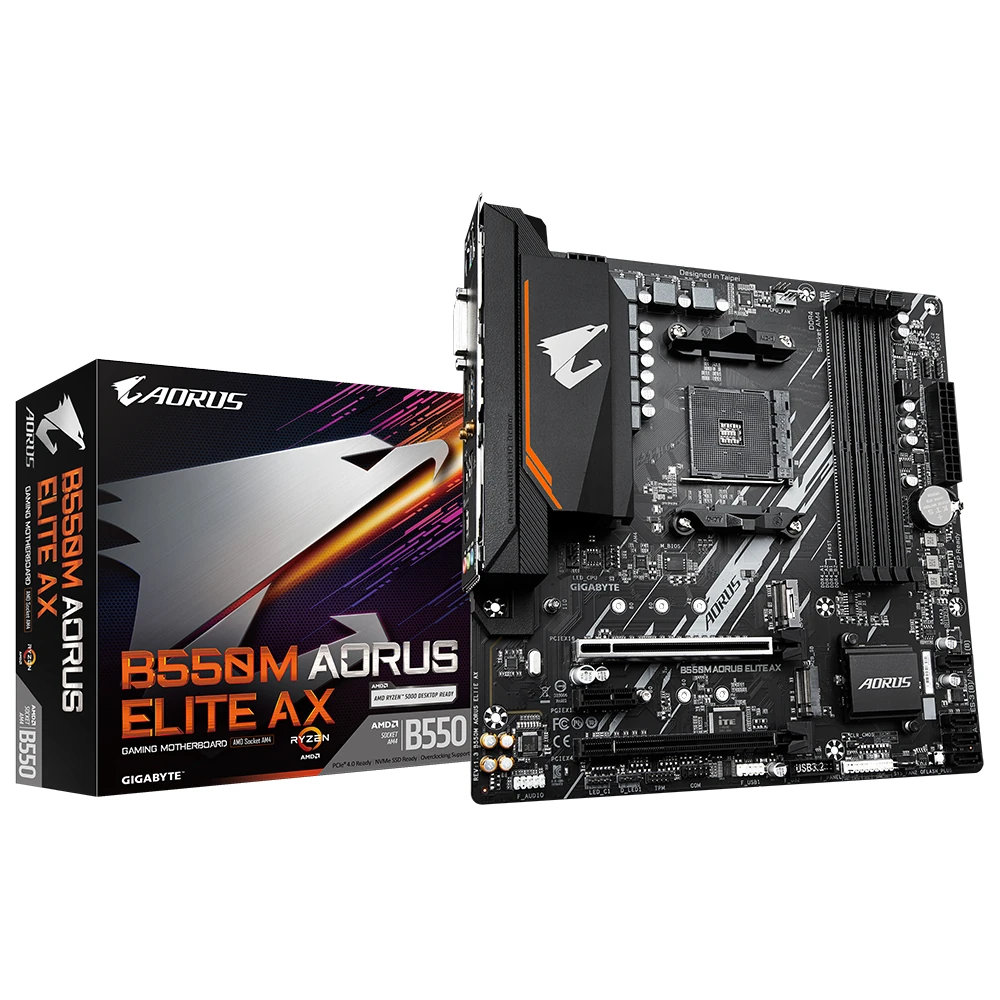 Gigabyte B550M AORUS Elite AX (AM4/ AMD/ B550/ Micro ATX/Single M.2/ SATA 6Gb/s/USB 3.2 Gen 1/ Realtek GbE LAN/PCIe 4.0/ Motherboard)