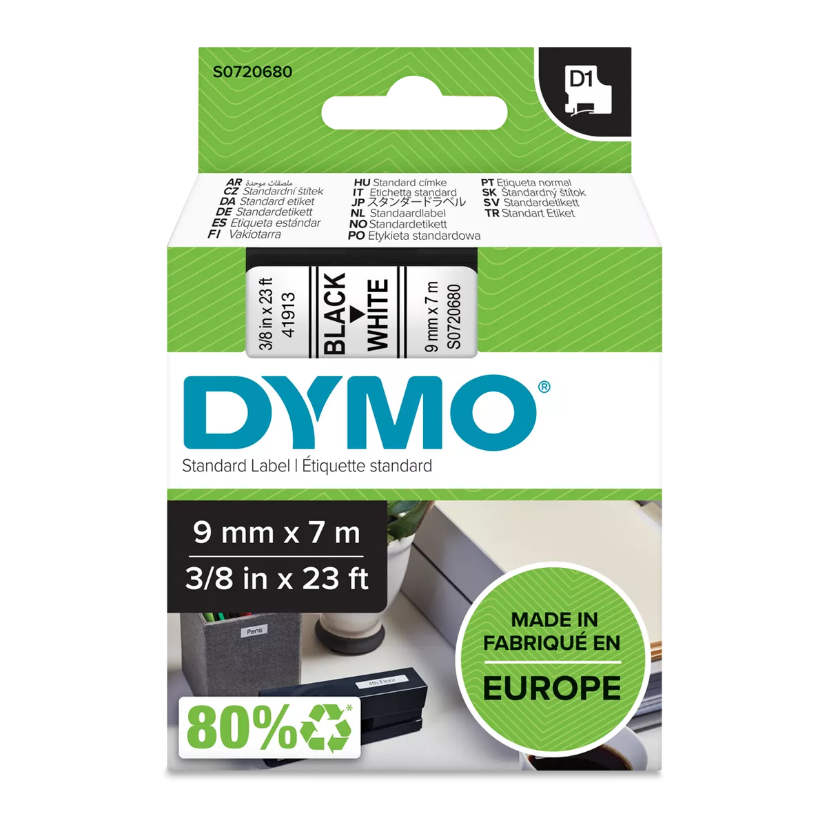 Dymo D1 cassette, 9mmx7m, black/white