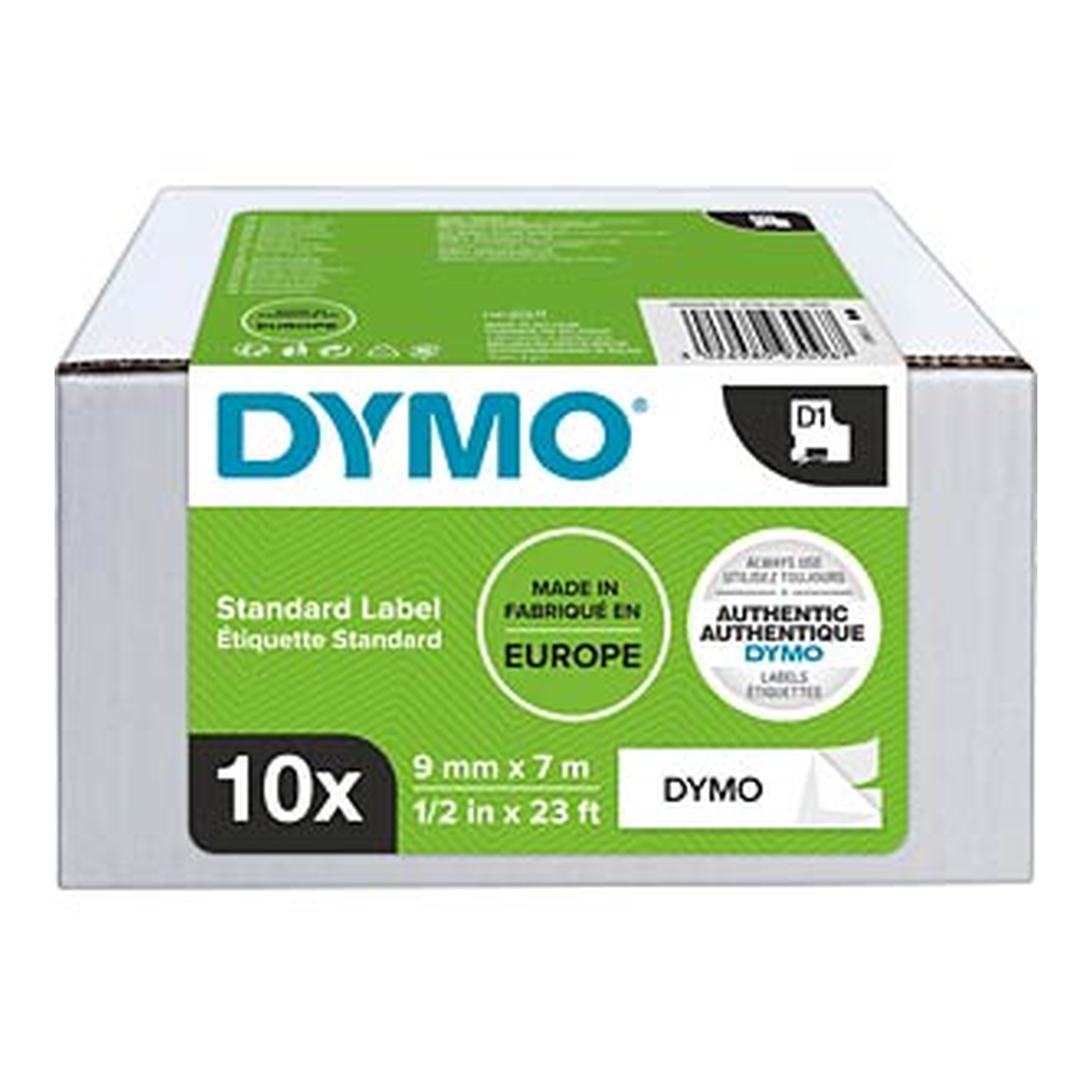 Dymo D1 cassette, 9mmx7m, black/white VALUE PACK 10 pcs