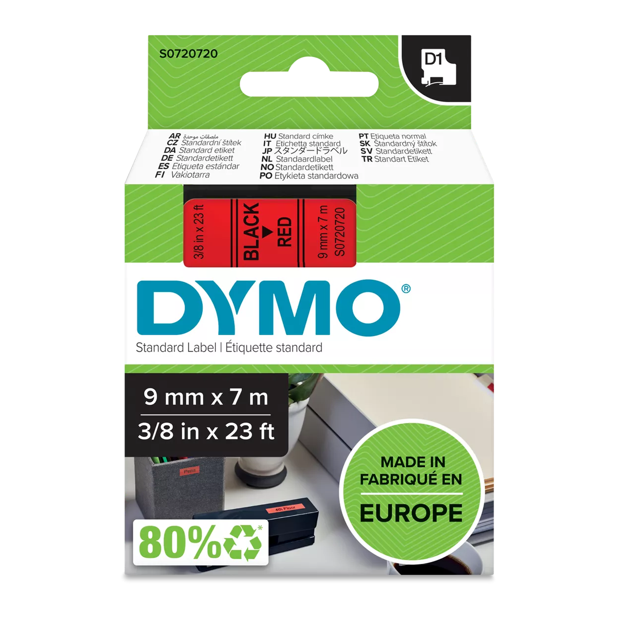 Dymo D1 cassette, 9mmx7m, black/red