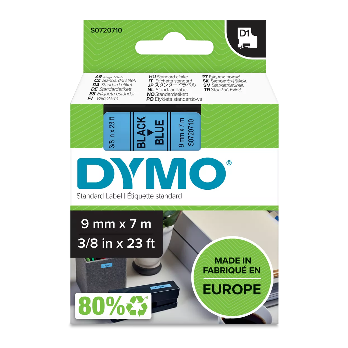 Dymo D1 cassette, 9mmx7m, black/blue