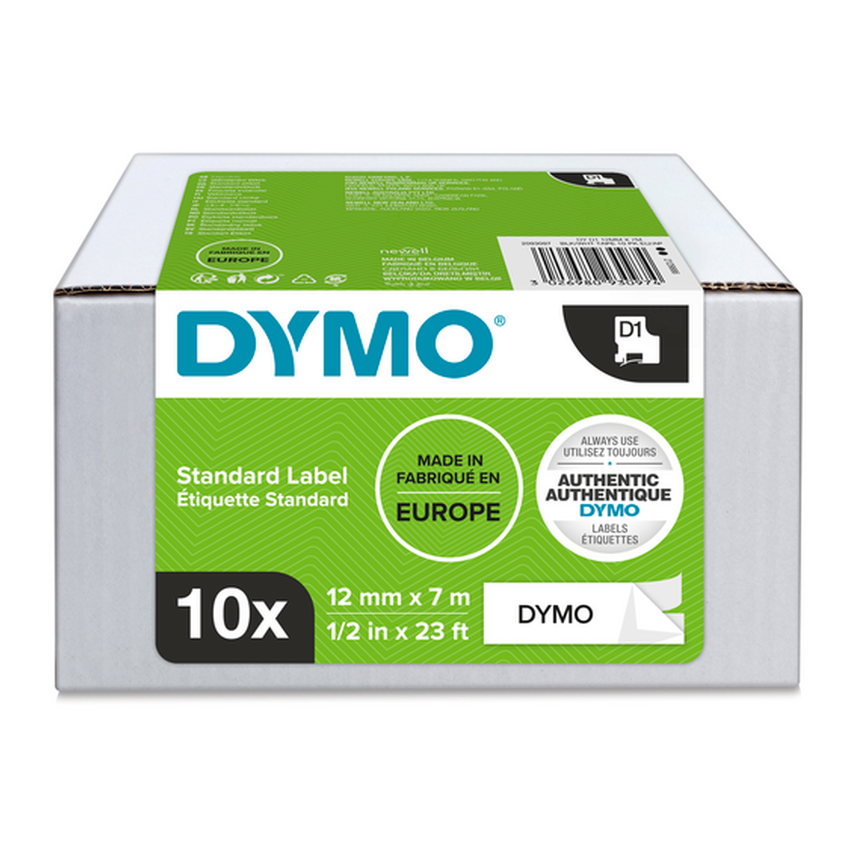 Dymo D1 cassette, 12mmx7m, black/white VALUE PACK 10 pcs