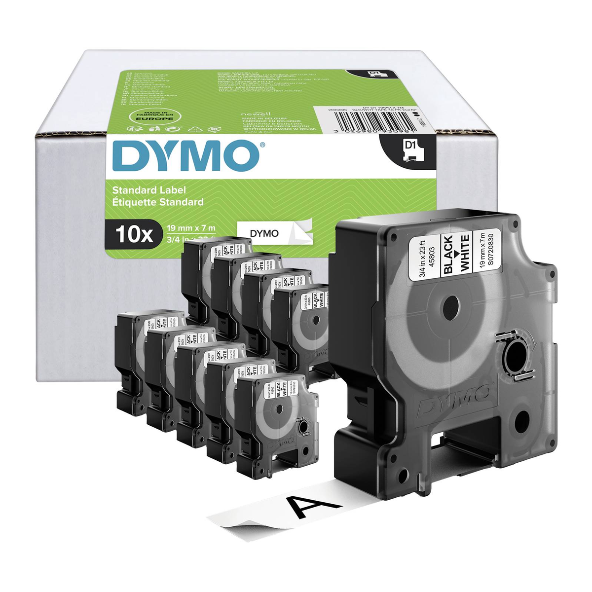 Dymo D1 cassette, 19mmx7m, black/white VALUE PACK 10 pcs
