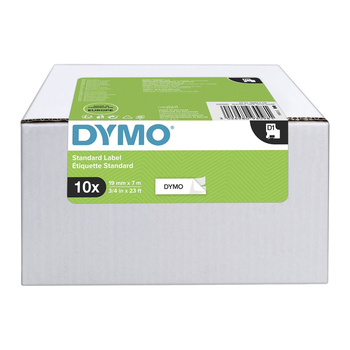 Dymo D1 cassette, 19mmx7m, black/white VALUE PACK 10 pcs