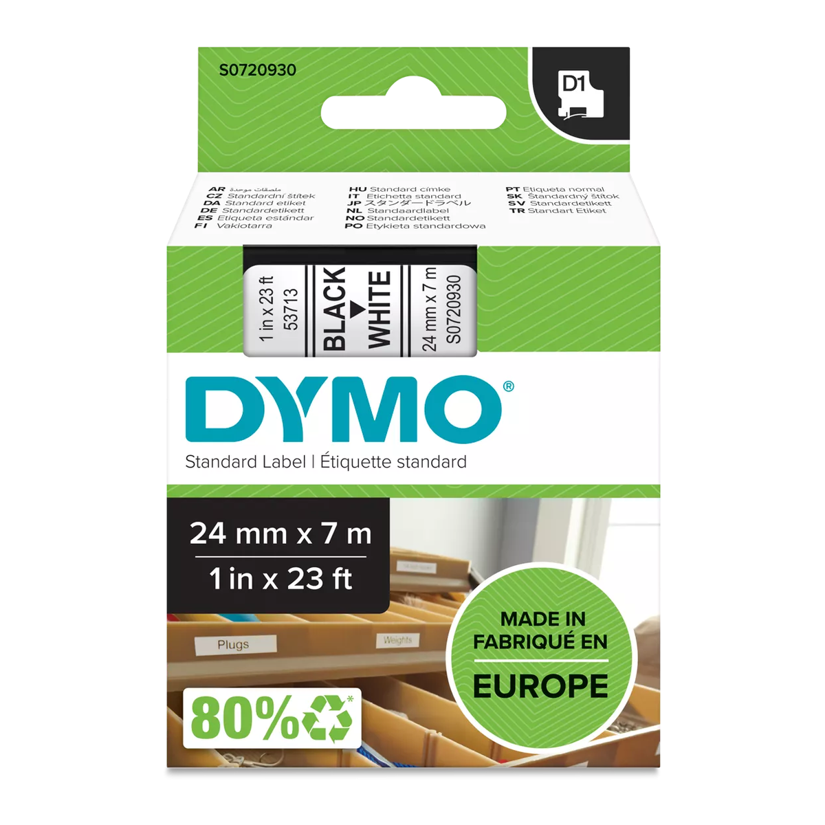 Dymo D1 cassette, 24mmx7m, black/white