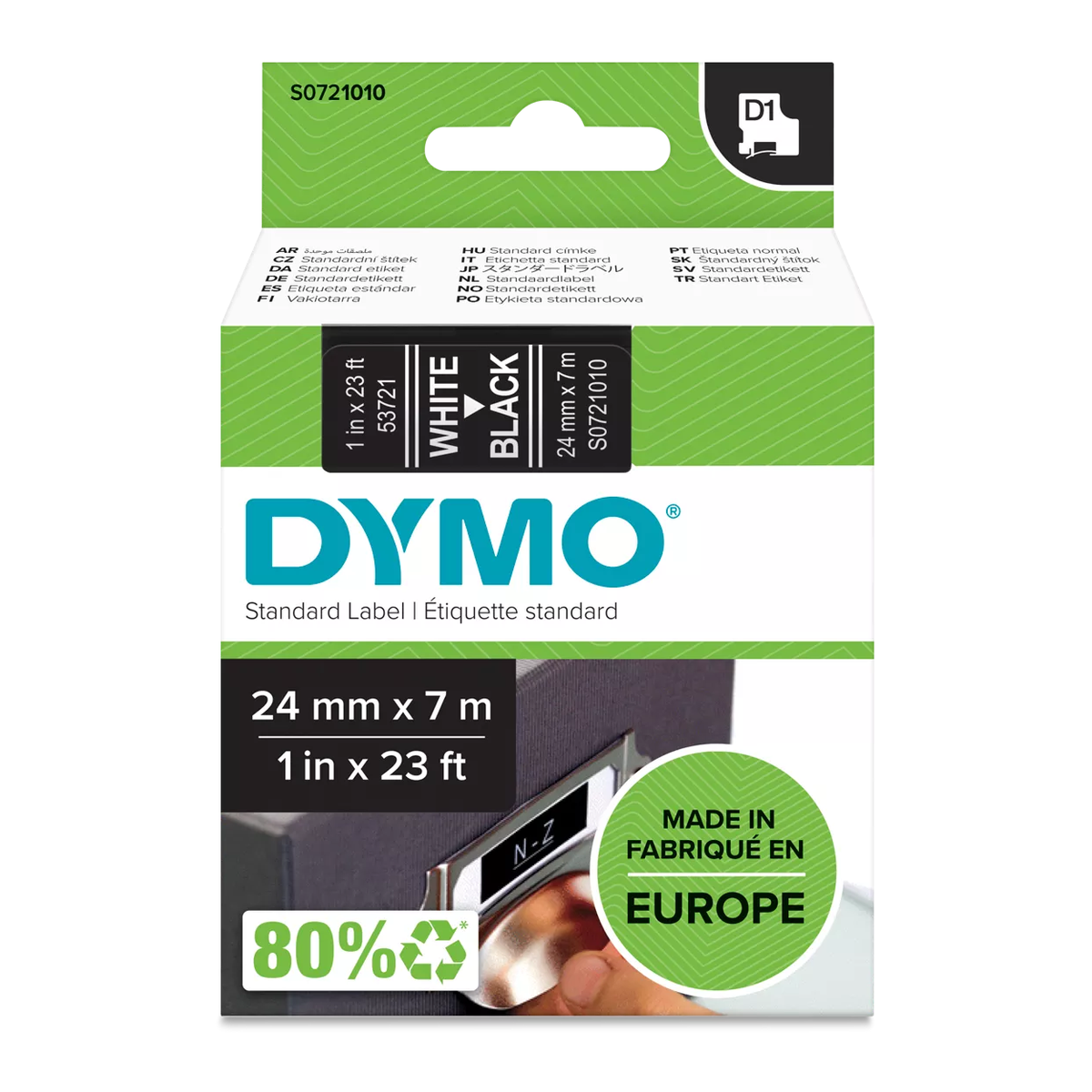Dymo D1 cassette, 24mmx7m, white/black
