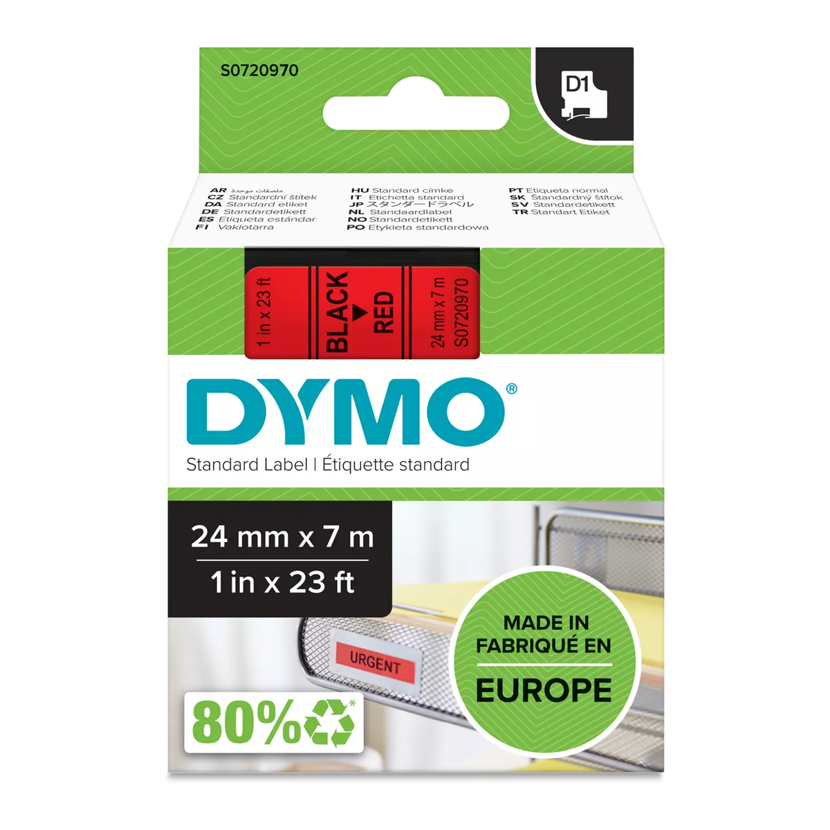Dymo D1 cassette, 24mmx7m, black/red