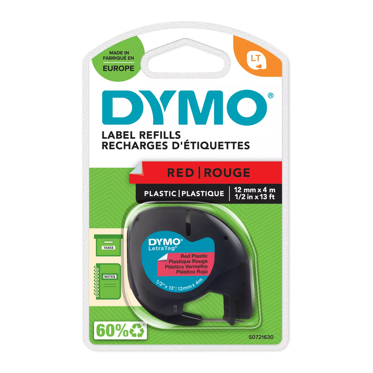 Dymo LETRATAG TAPE PLAST RED UK/FR - red