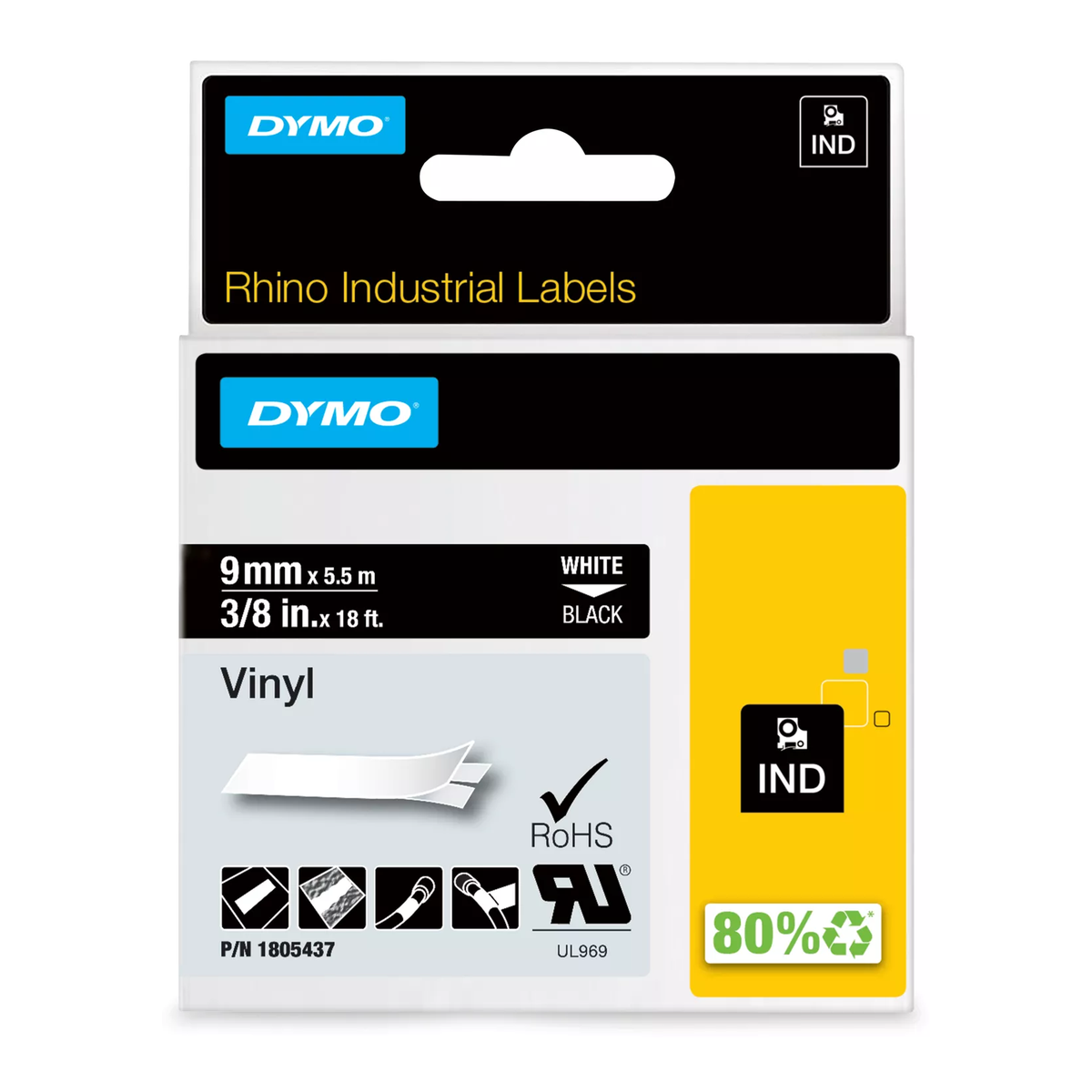 Dymo RHINO colored PVC 9mm white/black