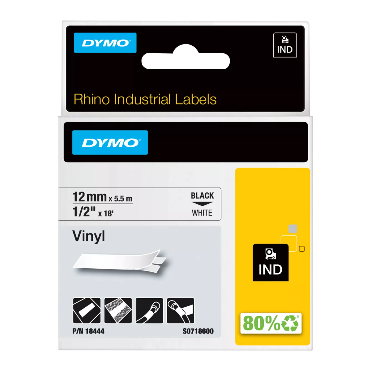 Dymo RHINO colored PVC 12mm black/white