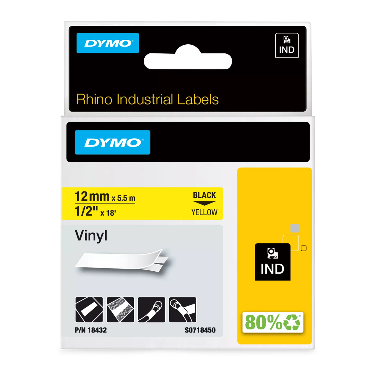 Dymo RHINO colored PVC 12mm black/yellow