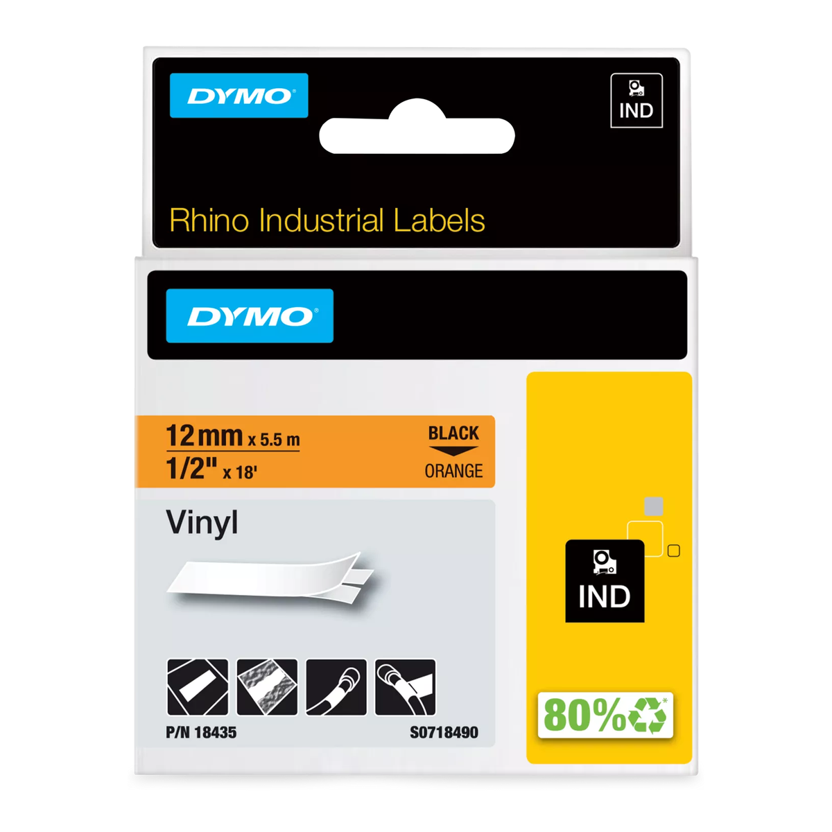 Dymo RHINO colored PVC 12mm black/orange