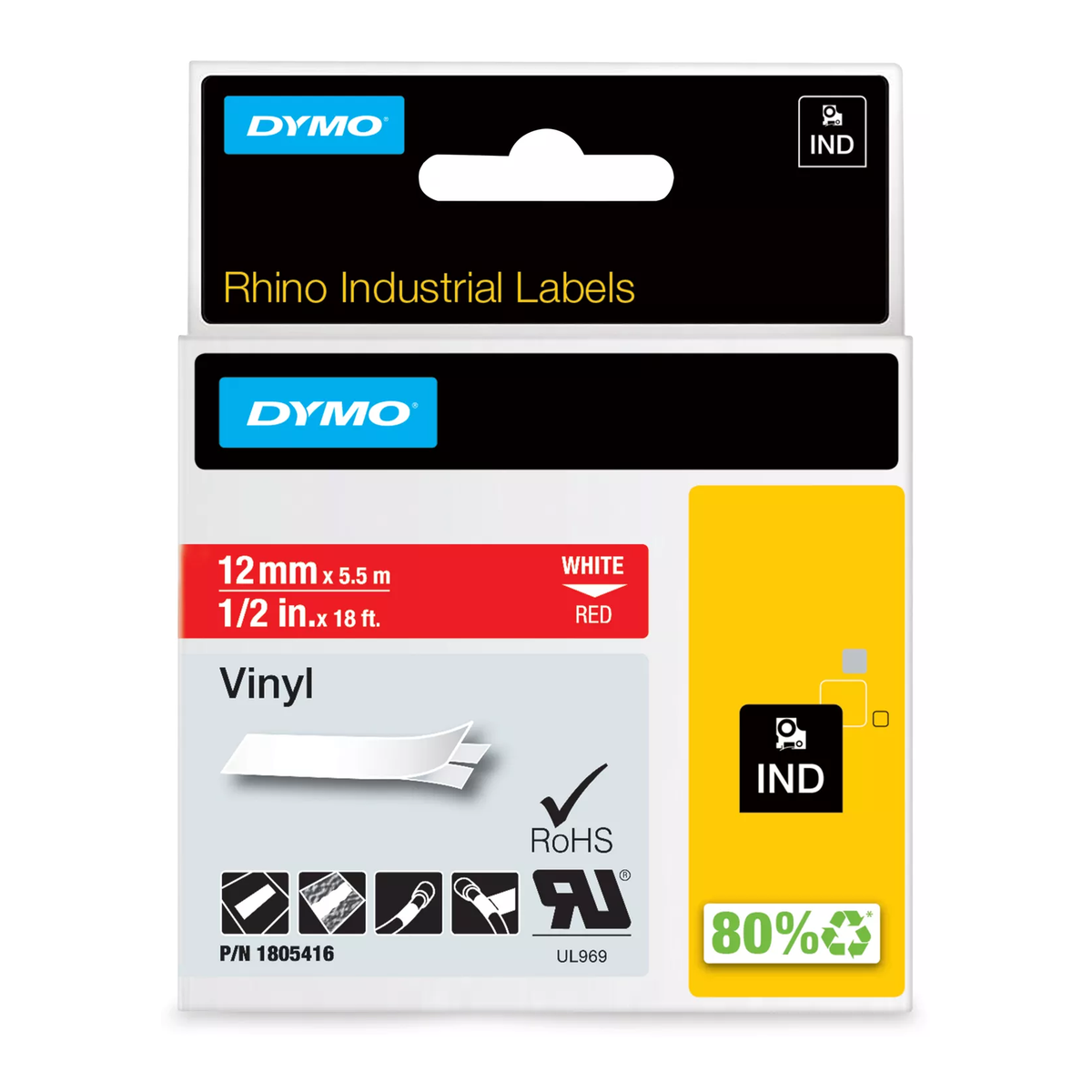 Dymo RHINO colored PVC 12mm white/red