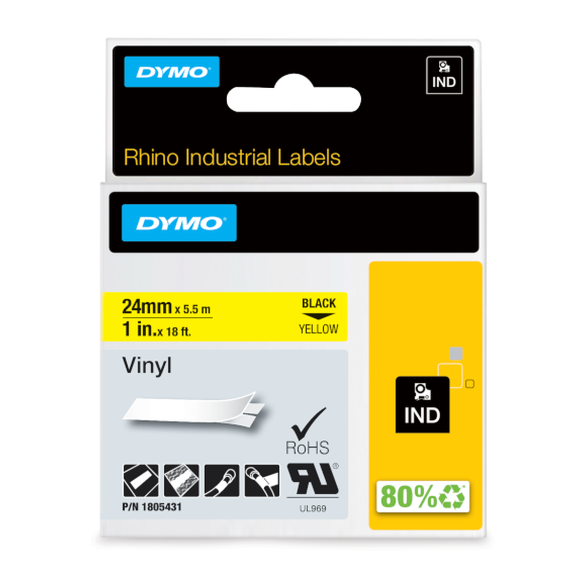 Dymo RHINO colored PVC 24mm black/yellow