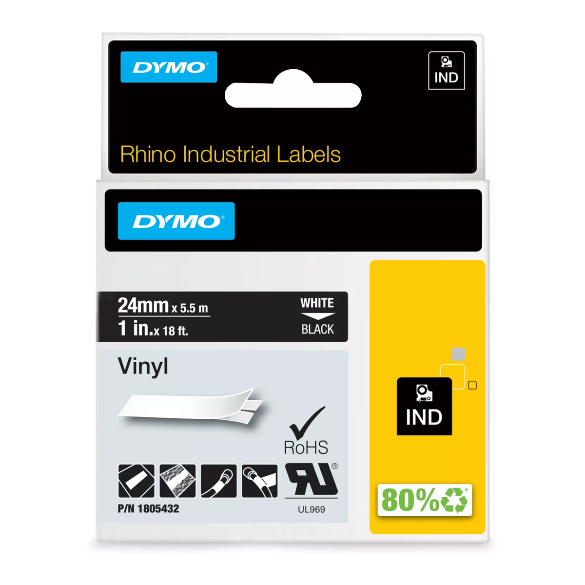 Dymo RHINO colored PVC 24mm white/black