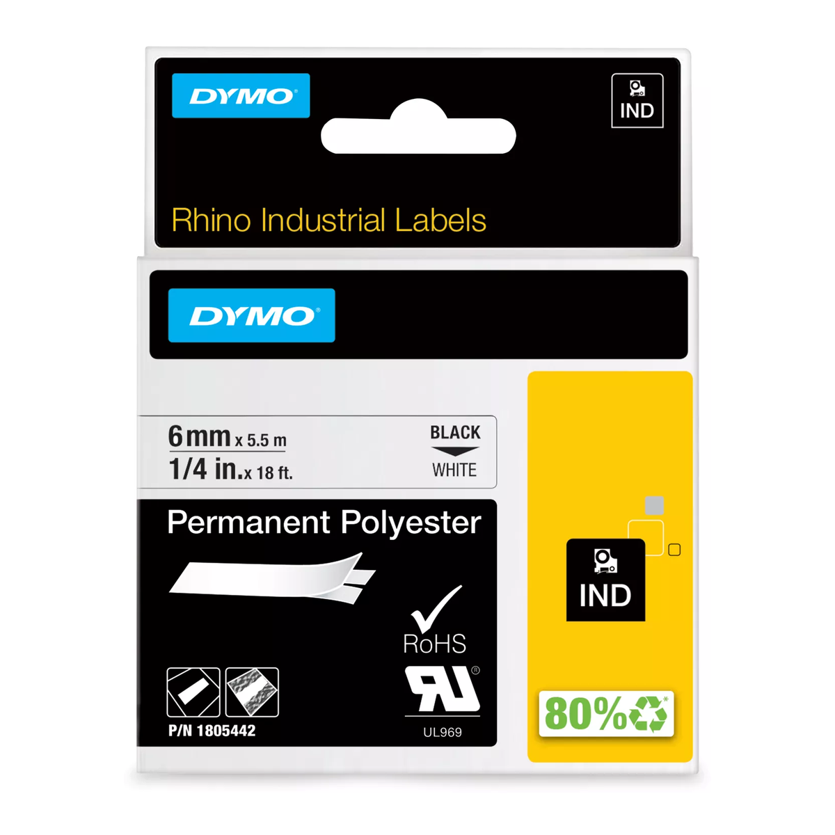Dymo RHINO permanent polyester 6mm black/white