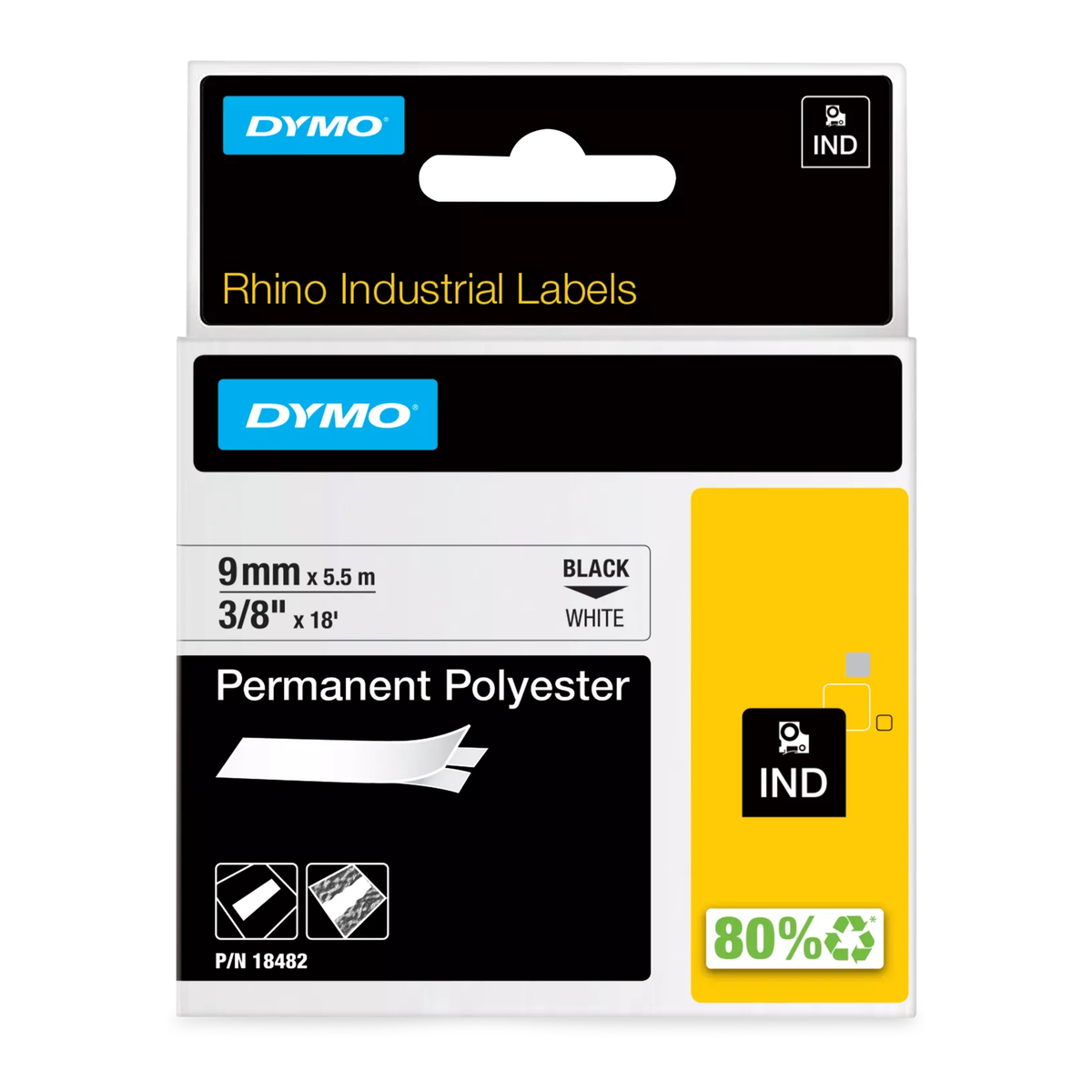 Dymo RHINO permanent polyester 9mm black/white