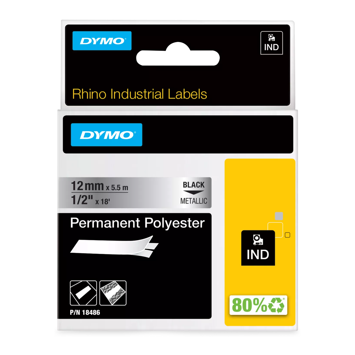 Dymo RHINO permanent polyester 12mm black/metallic