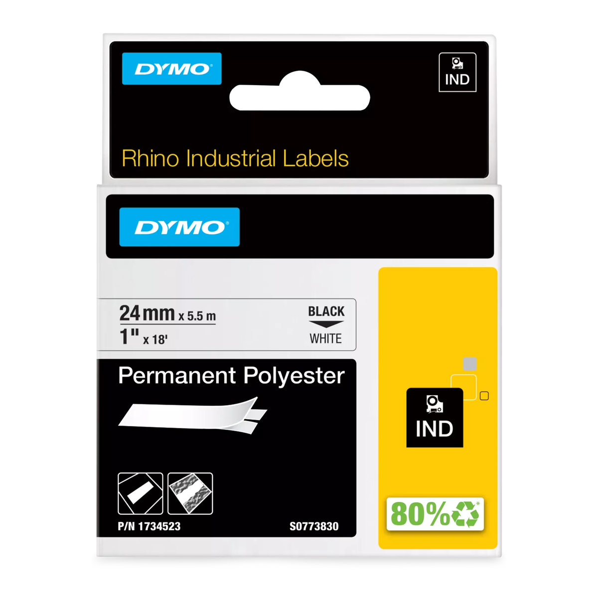Dymo RHINO permanent polyester 24mm black/white