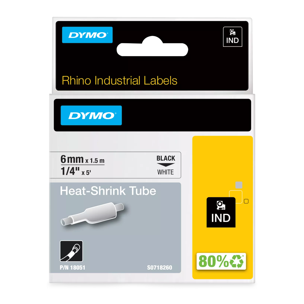 Dymo Heat-shrink tube, 6mm, white