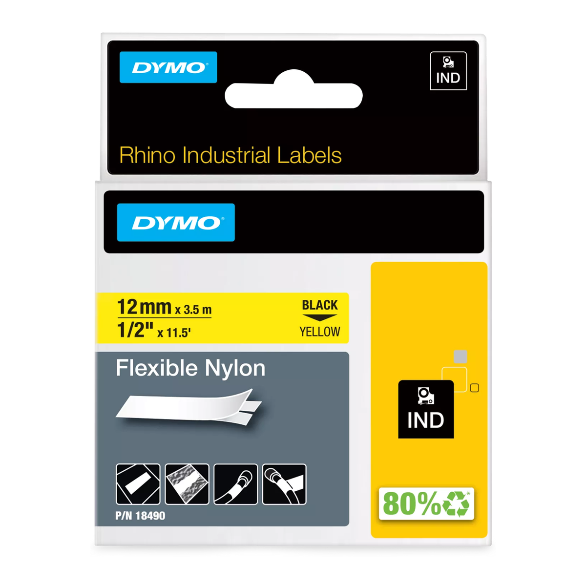 Dymo Industrial nylon cassette, 12mmx3.5m, yellow