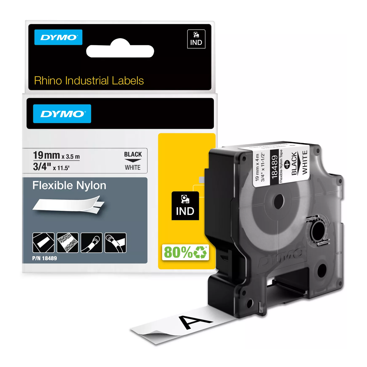 Dymo Industrial nylon cassette, 19mmx3.5m, white