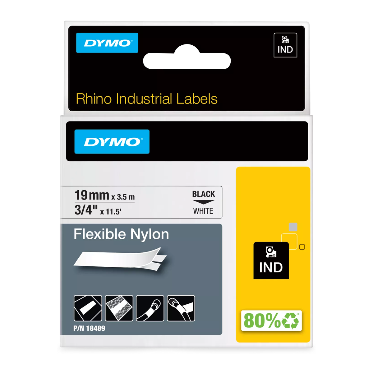 Dymo Industrial nylon cassette, 19mmx3.5m, white