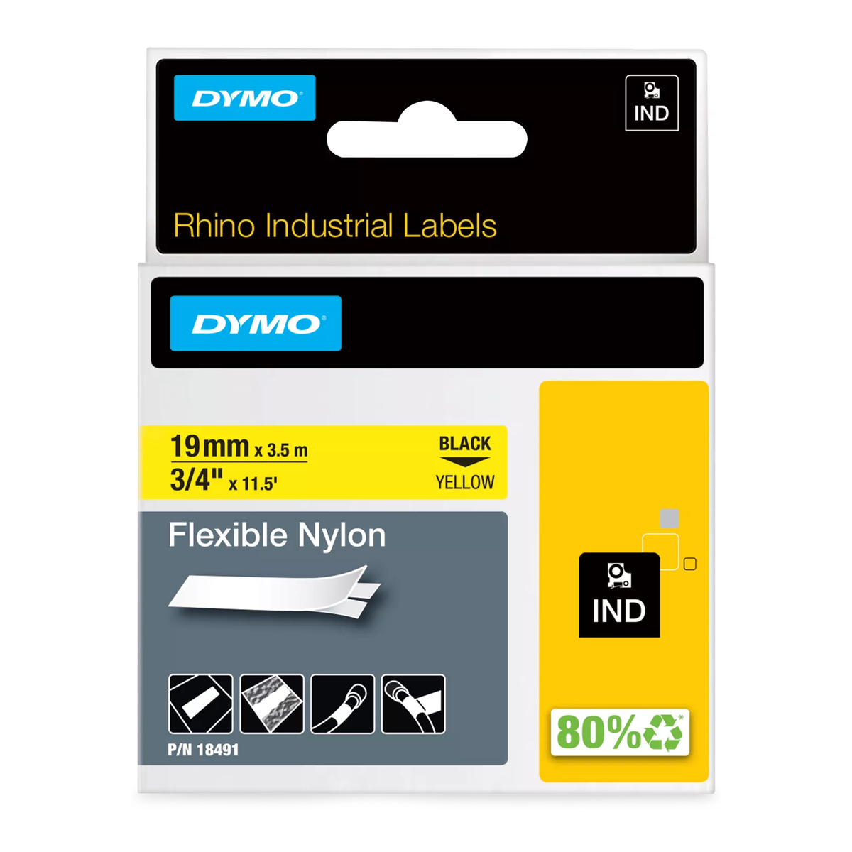 Dymo Industrial nylon cassette, 19mmx3.5m, yellow