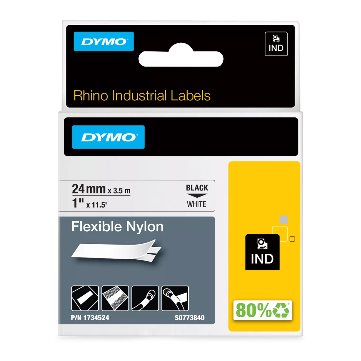 Dymo Industrial nylon cassette, 24mmx3.5m, white