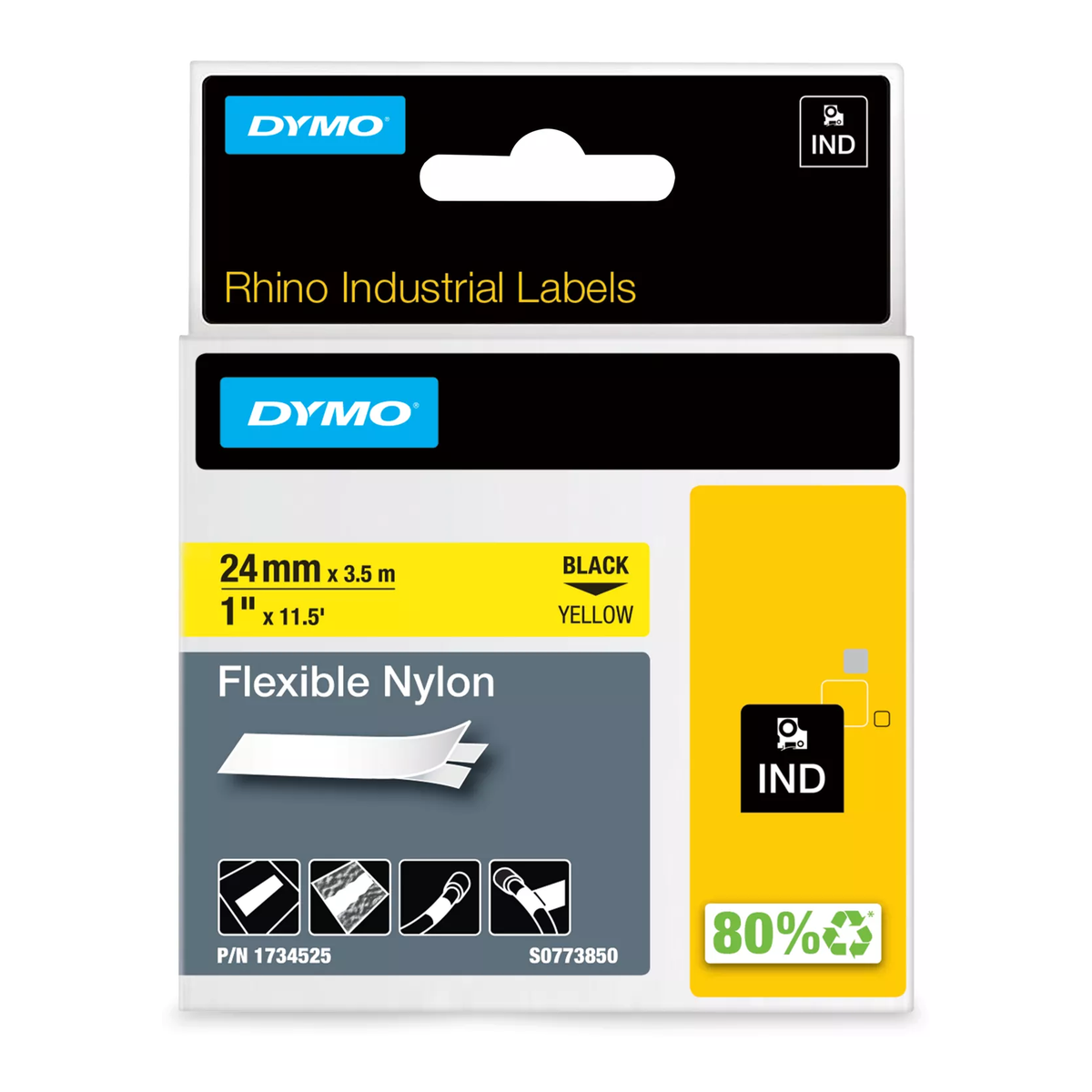 Dymo Industrial nylon cassette, 24mmx3.5m, yellow