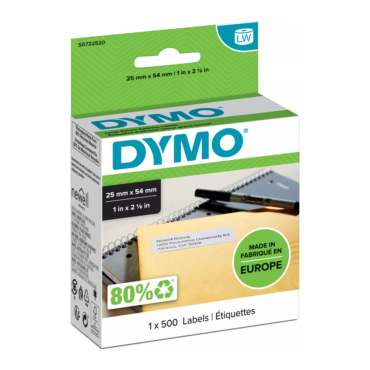 Dymo LW label, white, 54x25mm (500 labels/roll)