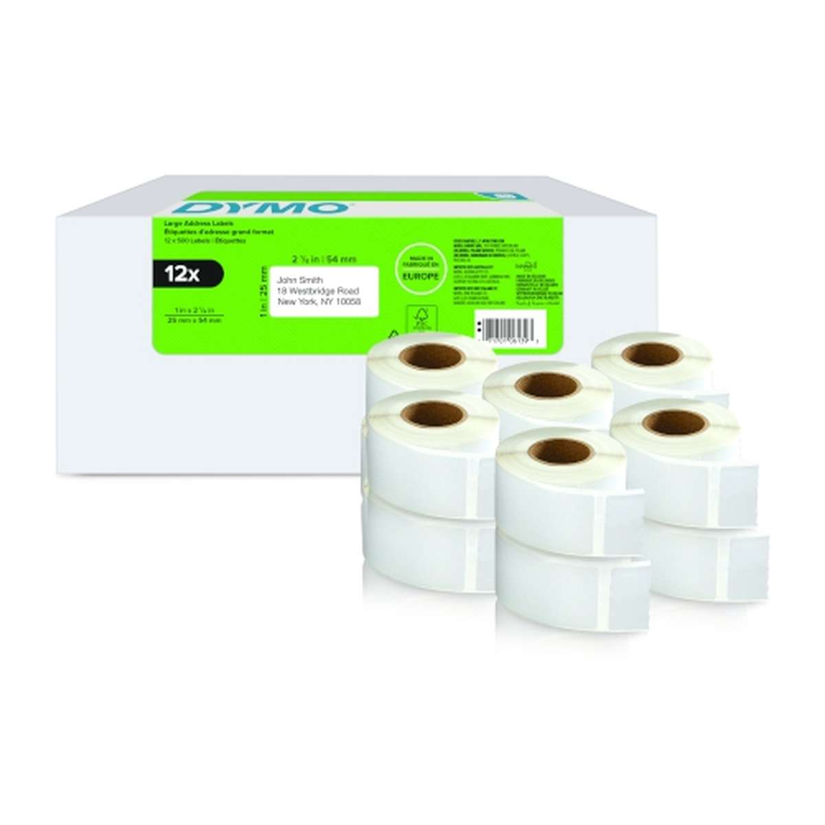 Dymo LW label, white, 54x25mm VALUE PACK 12 pcs