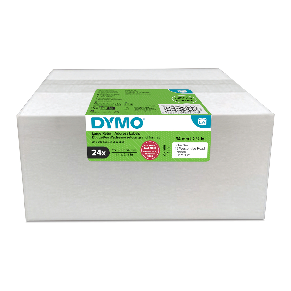 Dymo LW label, white, 54x25mm VALUE PACK 24 pcs