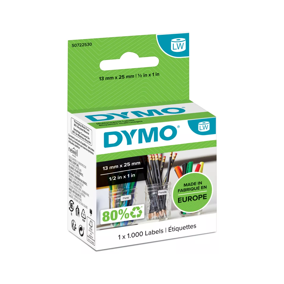 Dymo LW label, white, 13X25mm, 1000 labels/roll