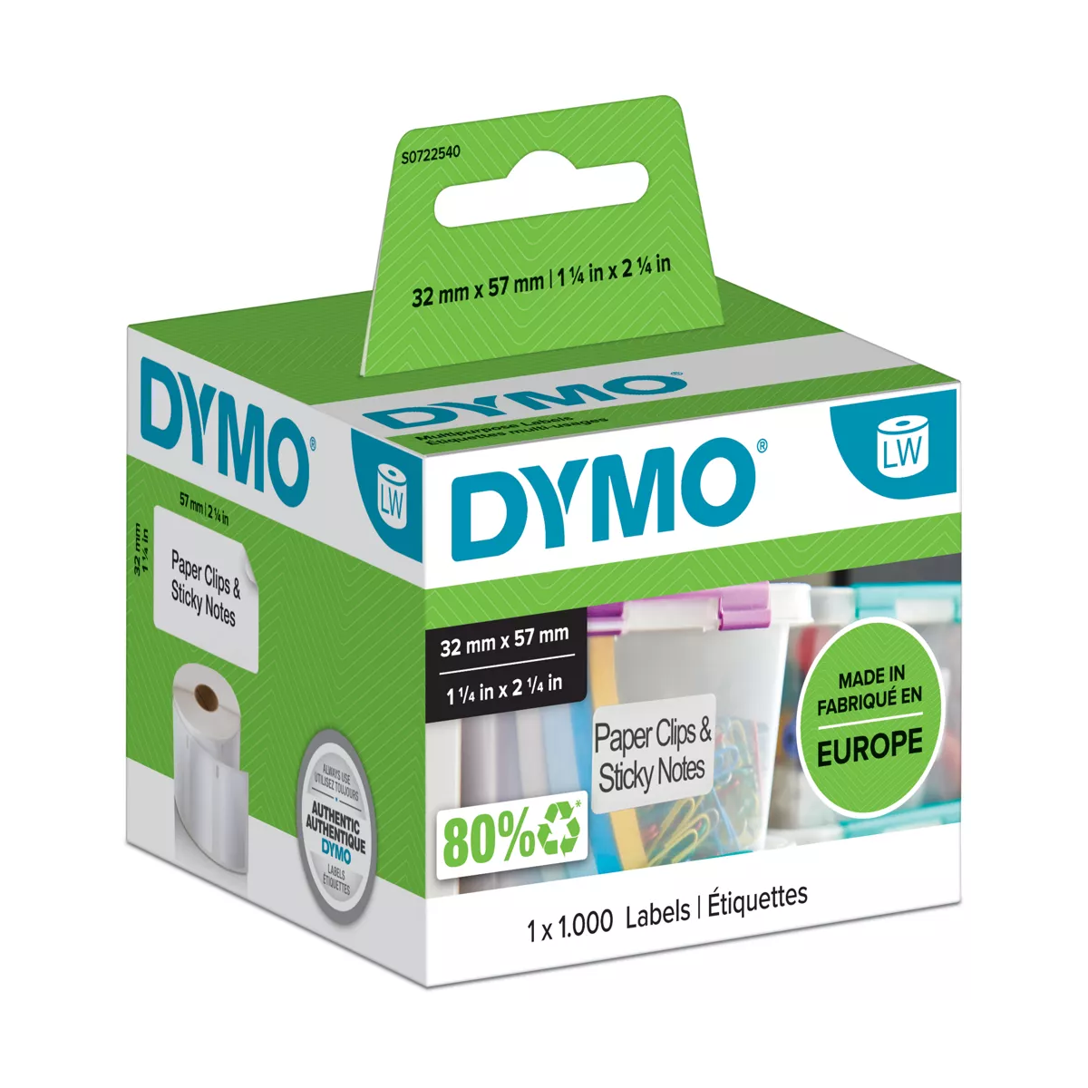 Dymo Multi-purpose LW label, white paper, 57x32mm, 1000 labels/roll