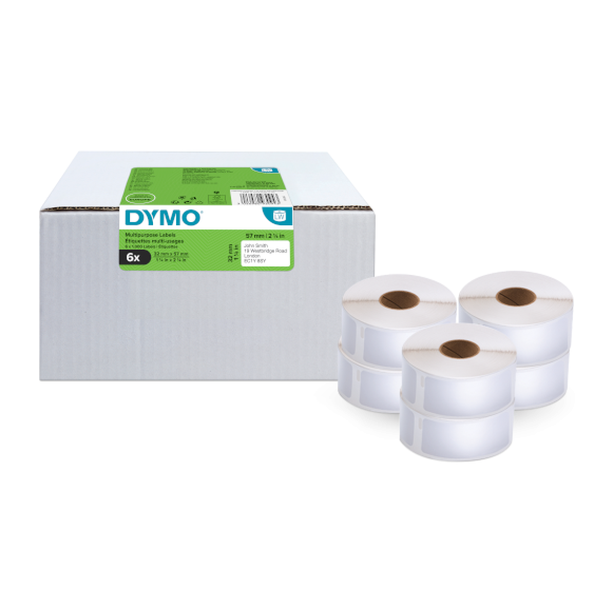 Dymo Multi-purpose LW label, white paper, 57x32mm, 1000 labels/roll Value pack 6 pcs